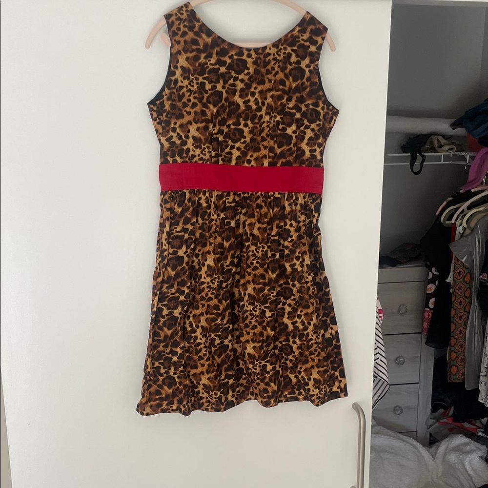 Leopard Print Casual Dress with Red Band